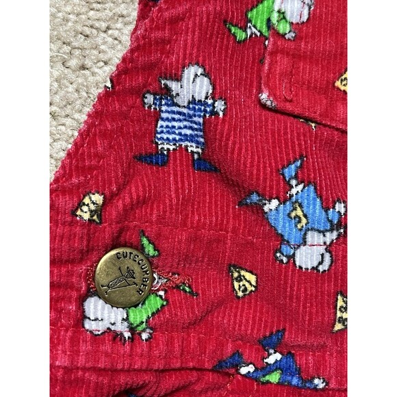 VTG 90s Cute Cumber Toddler 4T Red Corduroy Overalls Mice Cheese Print‎ Playwear - Picture 4 of 16